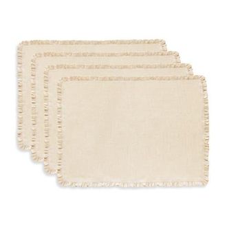 Solino Home Linen Placemats Set of 4, 14 x 19 Inch for Dining Table, Holiday and Everyday Table Decor - Juliette Ruffle in Natural at Nordstrom, Size