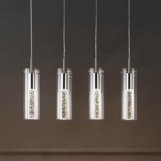 Jonathan Y Designs Mium 29.5 4-Light Modern Style Iron/Crystal/Glass Integrated LED Linear Pendant, Chrome