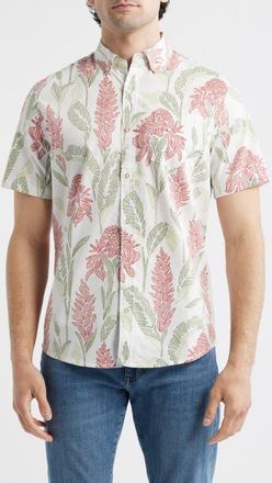 Reyn Spooner Ginger Burst Short Sleeve Button-Down Cotton Blend Sport Shirt in White at Nordstrom, Size X-Large