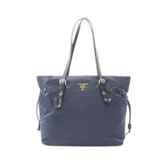 Prada Pre-owned Tote Bags, female, Blue, Size: ONE SIZE Pre-owned Nylon Saffiano Leather Tote Bag