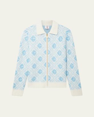 Casablanca Mens Wool Monogram Full-Zip Sweater