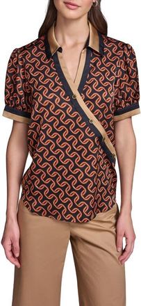 Karl Lagerfeld Print Crossover Button Top in Midnight Navy/Sienna at Nordstrom, Size X-Small
