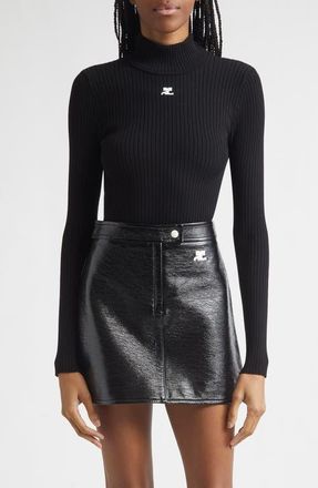 Courr&egrave;ges Mock Neck Rib Sweater in Black at Nordstrom, Size Xx-Large