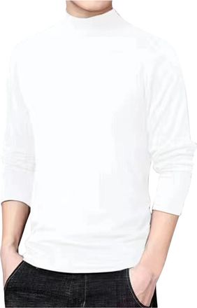 Generic Mens Turtleneck Jumper Long Sleeve Crewneck Cotton Pullover Plain Color Versatile Sweatshirt Mock Neck Undershirt Cable Pattern Sweater Breathable Kni