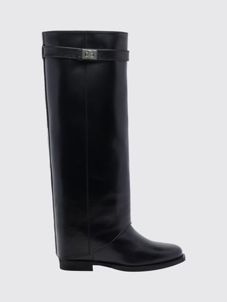 Via Roma 15 Knee-High Calfskin Leather Wedge Boots with Strap Details