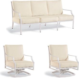 Frontgate Grayson 3-pc. Sofa Set with Two Swivel Lounge Chairs in White Aluminum - Standard, Indigo with Canvas Piping - Frontgate