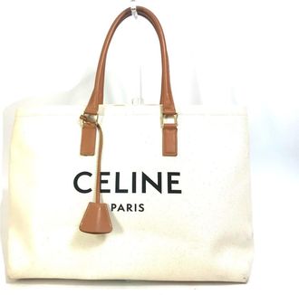 Celine Cabas Beige Canvas Leather Shoulder Bag Tote Bag (Pre-Owned)