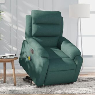 vidaXL Vidaxl - Sill&oacute;n Masaje El&eacute;ctrico Reclinable Elevable Tela Verde Oscuro