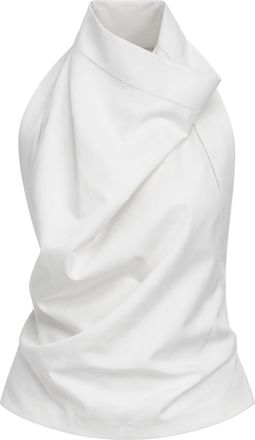 Carven White Draped Neckline Silk Tank Top