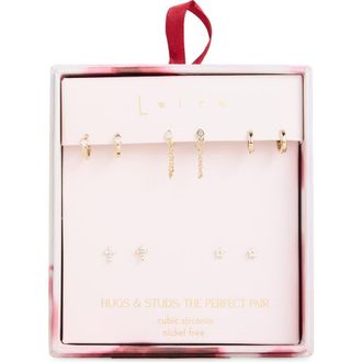 Leith Set of 5 Cubic Zirconia Baguette Stud & Hoop Earrings in Clear- Gold at Nordstrom Rack