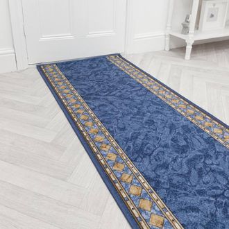 Runrug Hallway Runner Rug - Non-Slip, Hardwearing, 5.4mm - Cheops in Blue | Size: 100 cm x 420 cm