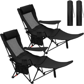 Woltu Woltu Juego De 2 Sillas Plegables De Pesca Con Portavasos, Bolsillo Lateral Y Reposapi&eacute;s Para Camping, Pesca Y Playa, Color Negro