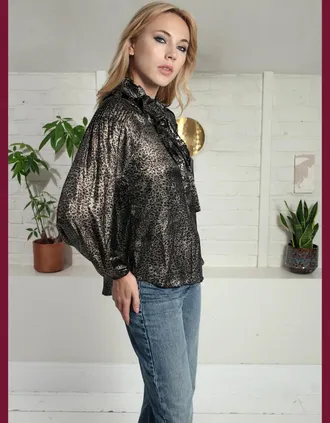 Nooki Design Womens Lydia Lame Blouse In Gold Leopard - Multi - Size: 10/8