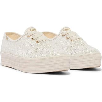 Keds Point Lace Up Sneaker WomenCream Glitter Platform Lifestyle Shoes HAM847