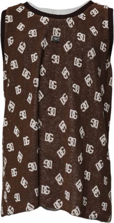 Dolce & Gabbana Brown Logo Monogram Cotton Crew Neck Mens T-shirt