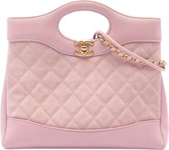Chanel Pre-owned Quilted Suede Satchel - Dames - Vintage Handtas - Roze - ONE Size - Leer - Vintage