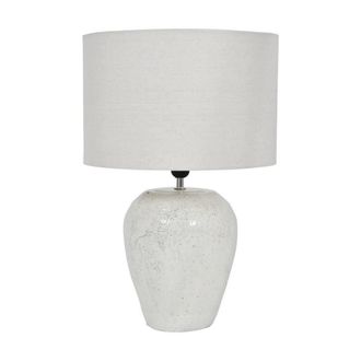 The Libra Company Speckle Glazed Table Lamp With Shade - E27 60W - Terracotta/Linen in White