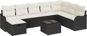 vidaXL Garden Sofa Set with Cushion 9 pcs Black Poly rattan Vidaxl