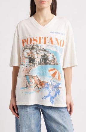 Vinyl Icons Positano V-Neck Graphic T-Shirt in Marshmallow at Nordstrom, Size Medium