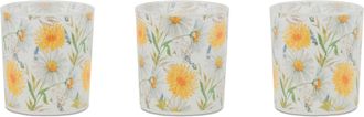 Melrose International Floral Print Votive Candle Holder (Set of 3) - Yellow, Green