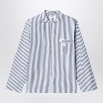 Tekla White/light blue striped pajama shirt