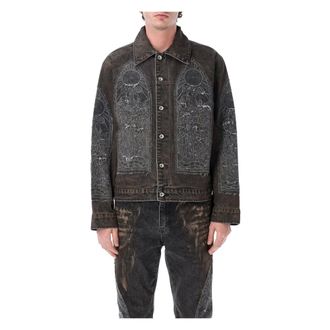 Who Decides War by Ev Bravado Denim Jackets, male, Gray, Size: S Mechanic Trucker Jacket