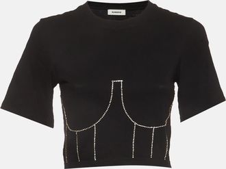 Sandro Black Rhinestone Embellished Knit Strassy Bustier Crop Top
