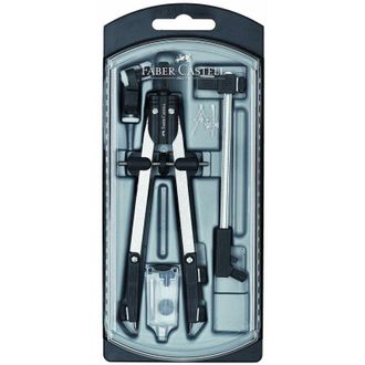 Faber-Castell Compas De Ajuste R&aacute;pido De Alta Calidad. Con Articulaciones En Ambos Brazos. Para Circunferencias De Hasta 340 Mm De Di&aacute;metro. Con Adaptador Universal