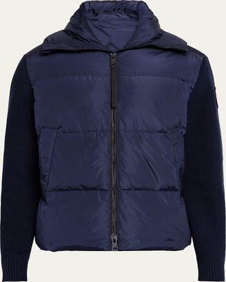 Canada Goose Mens HyBridge Wool-Knit Nylon Down Hooded Jacket