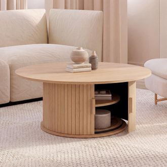 IDMarket Juliette Mesa De Centro Redonda De 100 Cm Con Listones De Madera Color Roble