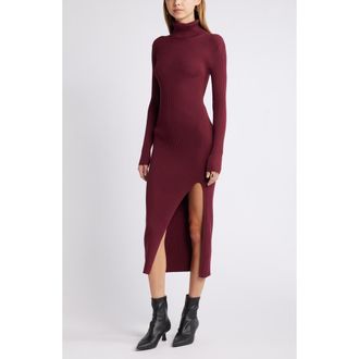 Open Edit Rib Long Sleeve Turtleneck Sweater Dress in Burgundy Field at Nordstrom Rack, Size X-Large