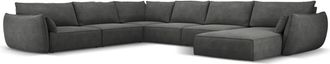 MICADONI Sofá panorámico izquierdo 8 plazas tejido chenilla gris oscuro