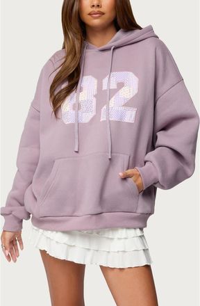 Edikted 82 Appliqu&eacute; Oversize Hoodie in Purple at Nordstrom, Size X-Small