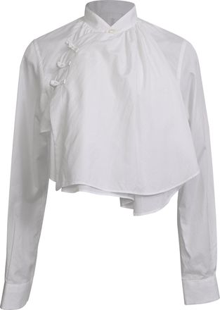 Comme Des Gar&ccedil;ons Comme Des Gar&ccedil;ons Mandarin Collared Cropped Shirt in White Cotton