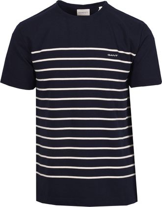GANT Mens PLACED STRIPE T-SHIRT EVENING BLUE - Navy Cotton - Size Medium