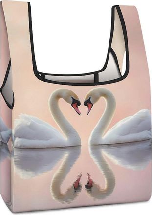 Generic Swan Heart Shopping Bag Reusable Grocery Tote Bag Foldable Handbag for Travel Picnic
