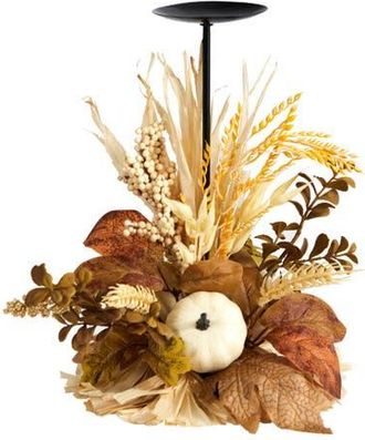 Nearly Natural 12-in Autumn Harvest and Pumpkin Fall Candle Holder in Cream at Nordstrom