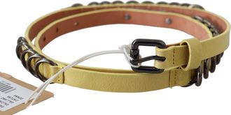 John Galliano Yellow Leather Luxury Slim Buckle Fancy Womens Belt