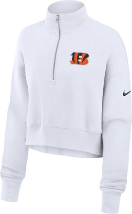 Nike Cincinnati Bengals Primetime Phoenix Nike Womens NFL Oversized Cropped 1/4-Zip Crew in White | 01N910A9A-LCD