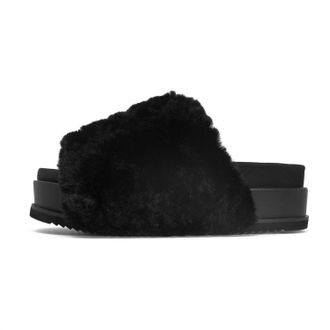 Roam Womens Cloud Shearling Stack Slip-On In Black