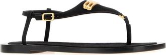 Balenciaga Womens Black Suede Riva Thong Sandals Black-Gold Sandali Black/gold