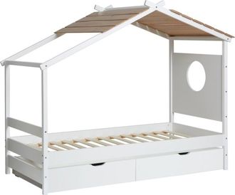 Muemue Cama caba&ntilde;a + 2 cajones madera blanco 90x190cm