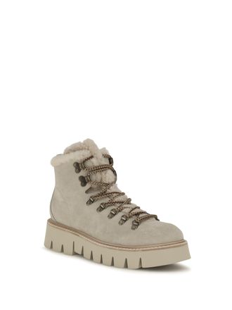 Pedro Garcia Lace-Up Sherpa-Lined Ankle Boot - Beige