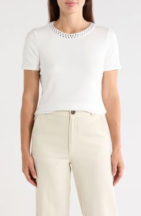 Cyrus Embellished Neck Crew T-Shirt in Bone at Nordstrom Rack, Size X-Large