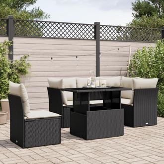vidaXL Vidaxl - Set De Sof&aacute;s De Jard&iacute;n 6 Piezas Y Cojines Rat&aacute;n Sint&eacute;tico Negro