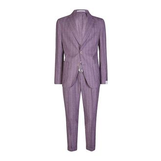 Eleventy Single Breasted Suits, male, Purple, M, Slim Fit Wool Silk Linen Suit