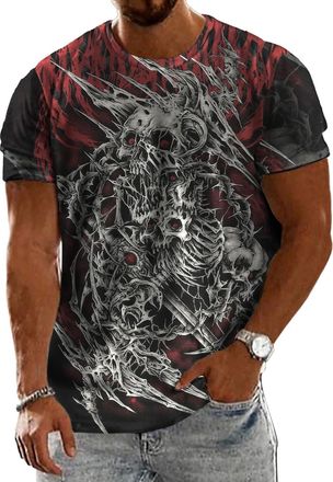 Generic Skull T-Shirts for Men Casual Halloween T-Shirt Creepy Skull Retro Graphic Tees Gothic Basic Top Summer Party Vacation Travel