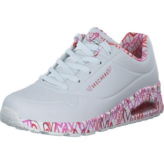 Skechers Womens Uno Loving Love Sneaker, White Durabuck Red Pink Mesh Trim, 3 UK