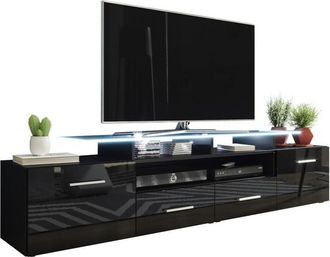 Mirjan24 Mueble Tv Charlotte 117, Negro + Negro Brillante, N&uacute;mero De Puertas: 2, N&uacute;mero De Cajones: 2, 194x38x39cm