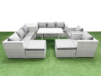 Fimous 10 Seater Garden Furniture Set with 2 Big Stool Side Table Light Grey